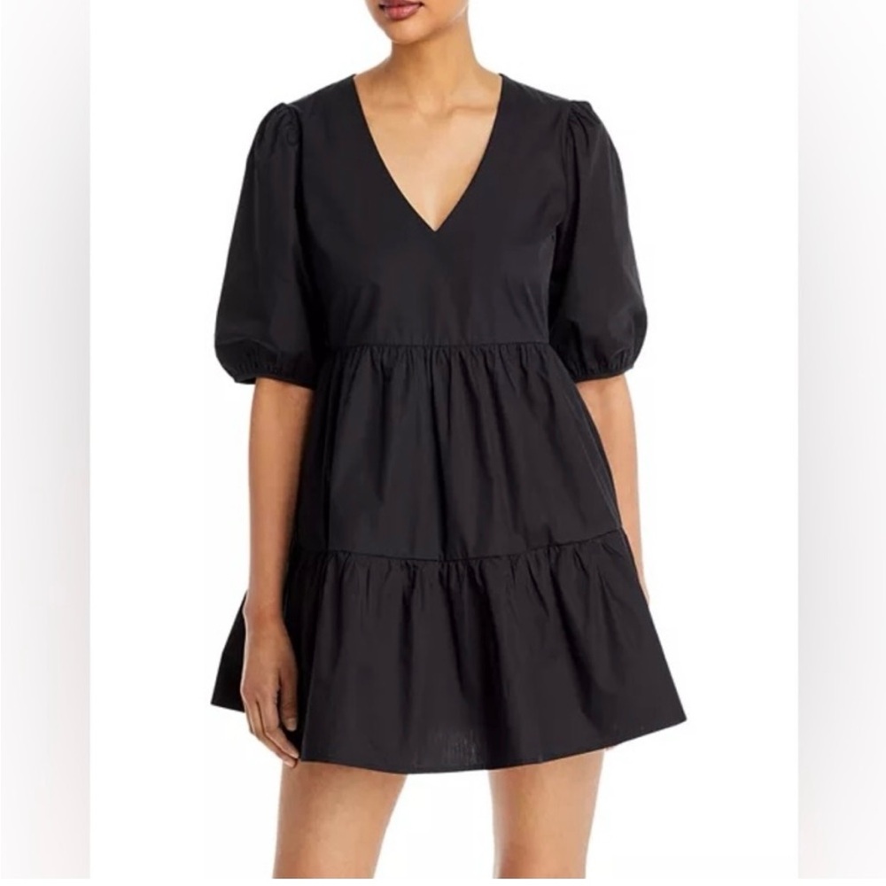 NWT Bloomingdale’s Aqua Black Puff Sleeve Dress